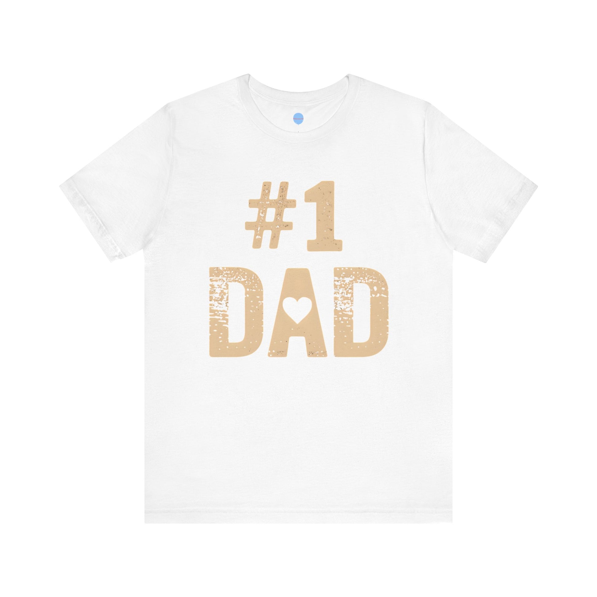 White t-shirt with '#1 DAD' printed in gold on a white background