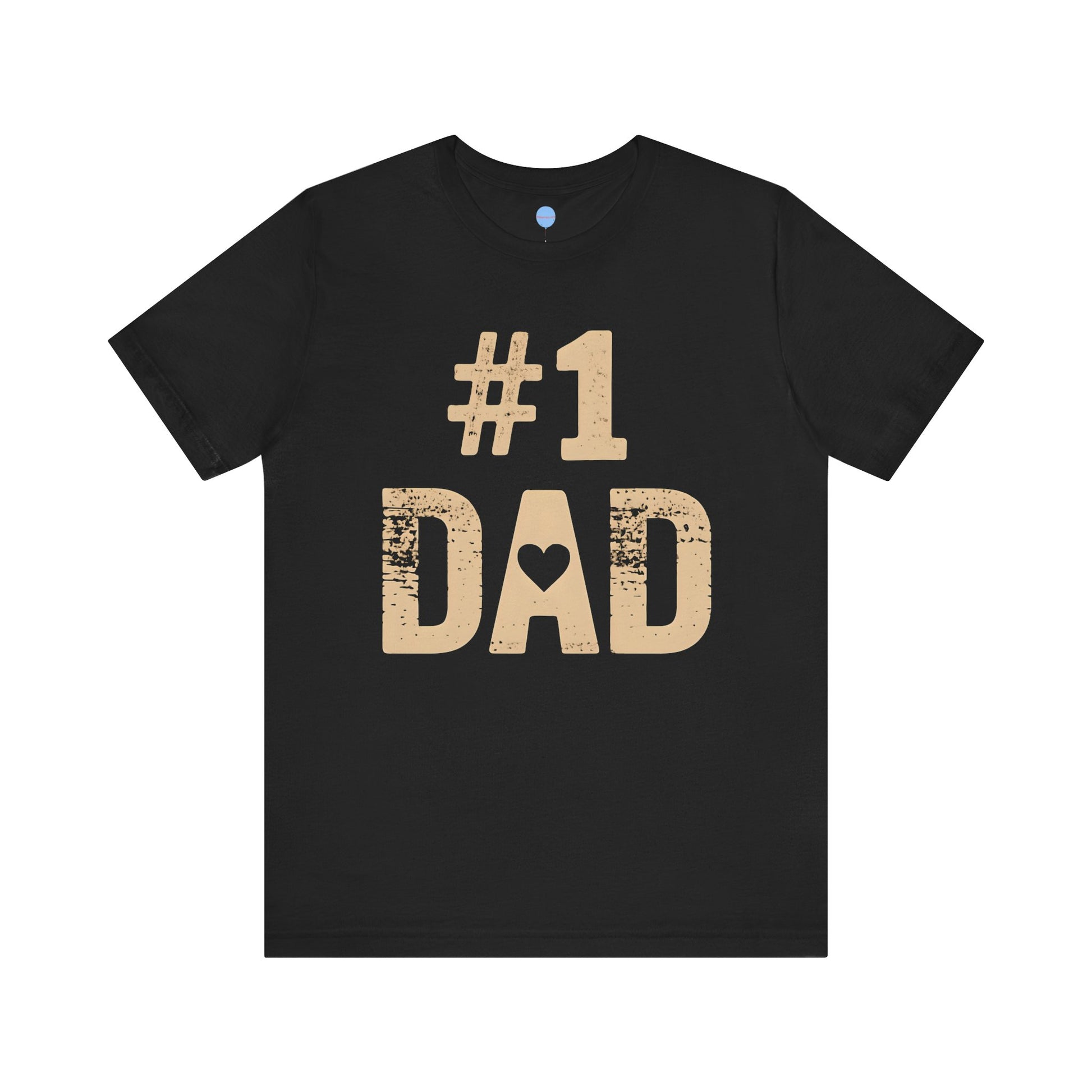 Black t-shirt with '#1 DAD' text on a white background