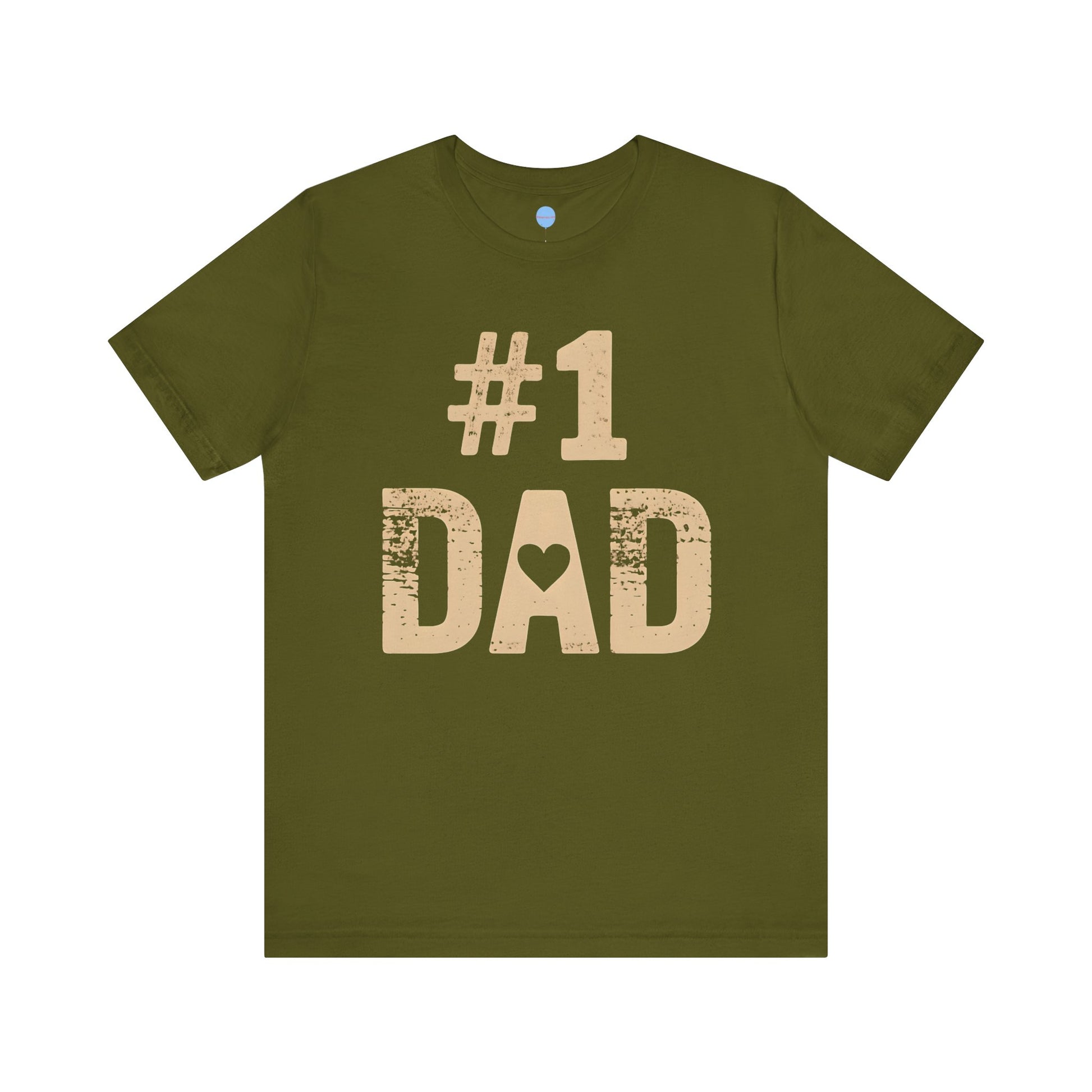 Green t-shirt with '#1 DAD' text on a white background