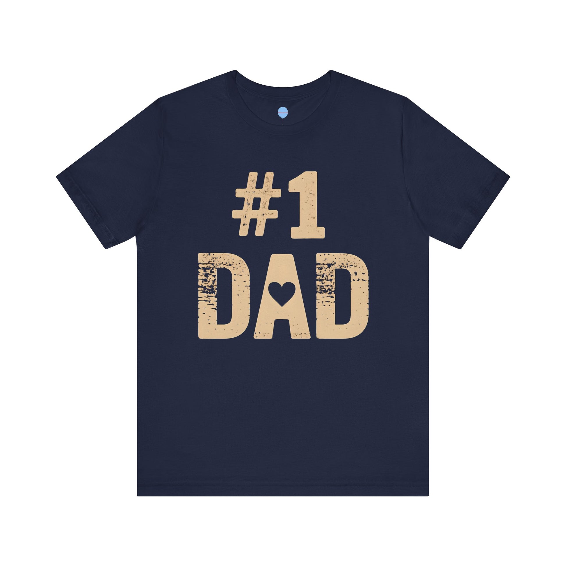 Navy blue t-shirt with '#1 DAD' text on a white background