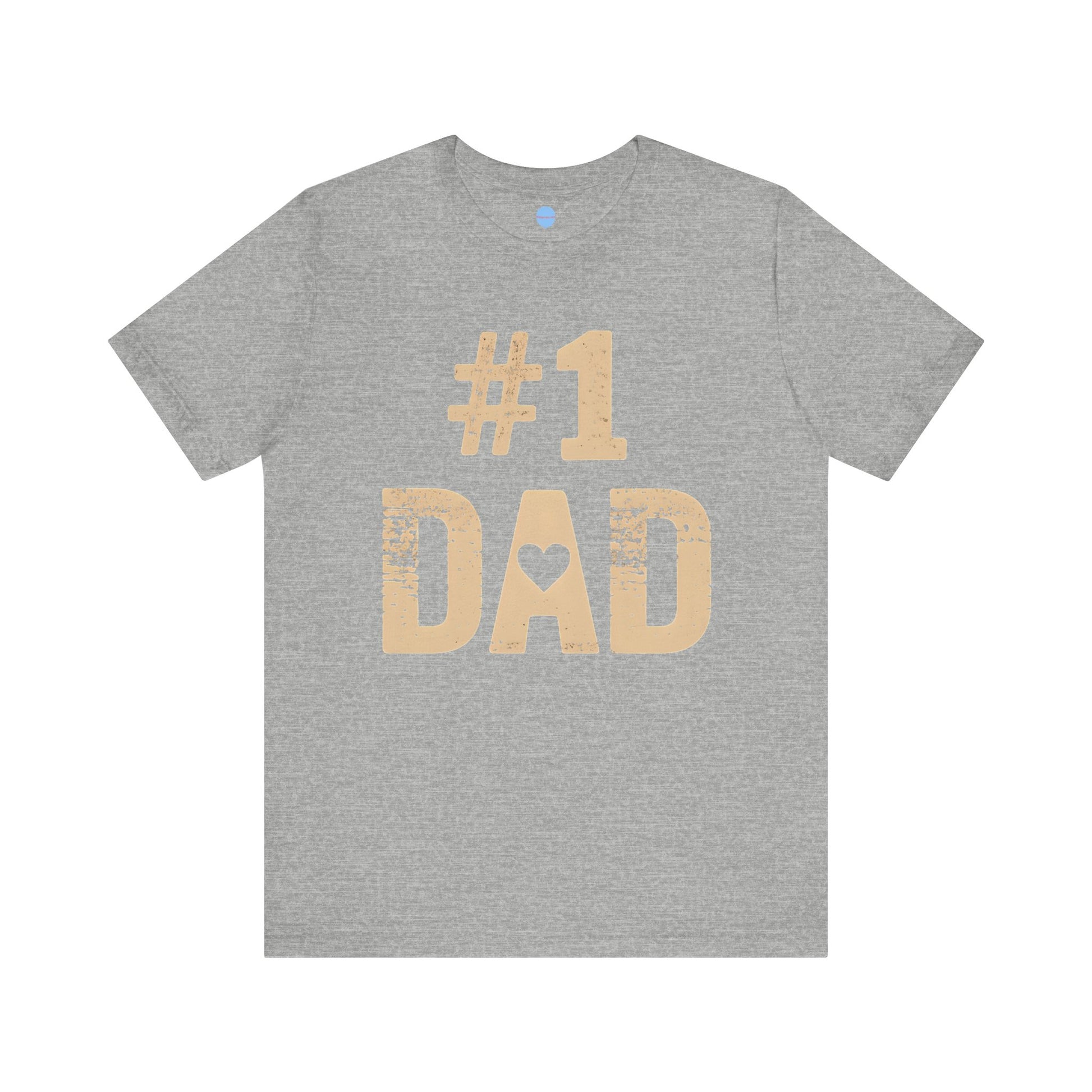 Gray t-shirt with '#1 DAD' text on a white background